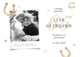 Jubileumfeest uitnodigingskaart 65 jaar getrouwd hoefijzers