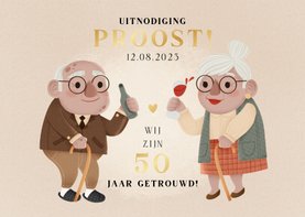 Jubileumkaart 50 jaar getrouwd Proost! Met oude man en vrouw
