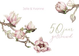 Jubileumkaart trouwen met magnolia bloementak