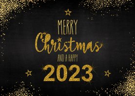 Kerst stoer en feestelijk handlettering goud glitter 2023