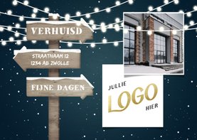 Kerst- verhuiskaart zakelijk 2 foto's en wegwijzers