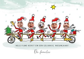 Kerstfamilie op tandem met 5 foto's