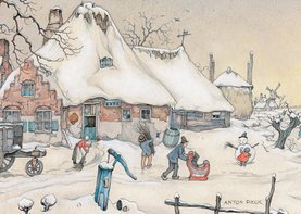 Kerstkaart - Anton Pieck illustratie sneeuwlandschap