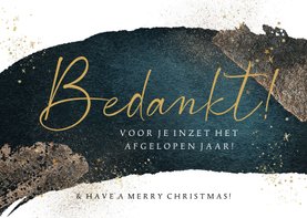 Kerstkaart bedankt medewerkers watercolour blauw goudlook