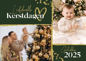 Kerstkaart foto goud confetti hartje fijne kerstdagen 2025