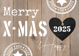 Kerstkaart houtlook hartje typografie 2025