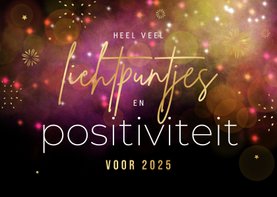 Kerstkaart lichtpuntjes positiviteit 2025 vuurwerk sterren