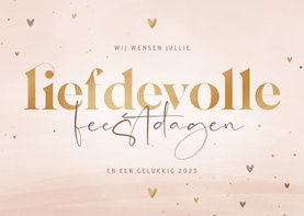 Kerstkaart liefdevolle feestdagen zachtroze met hartjes