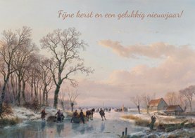 Kerstkaart met afbeelding van A. Schelfhout bevroren vaart 