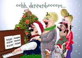Kerstkaart Samenzang piano met kerstboom