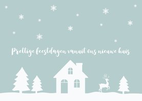 Kerstkaart verhuiskaart huisje sneeuw silhouet