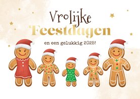 Kerstkaart vrolijke feestdagen gingerbread familie