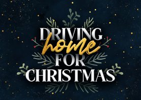 Kerstkaartje 'driving home for christmas' met takjes