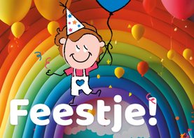 Kinderfeestje feestmuts ballon confetti regenboog