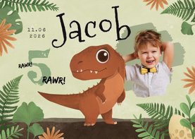 Kinderfeestje jongen dino T-rex ei foto Jurassic jungle