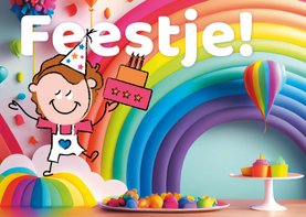Kinderfeestje luchtballon regenboog taart