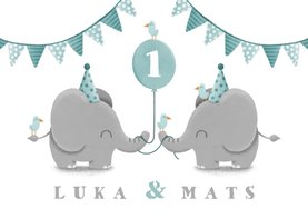Kinderfeestje tweeling olifantjes met ballon en slingers