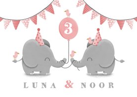 Kinderfeestje tweeling olifantjes met slingers en ballon
