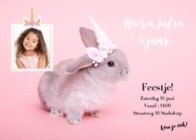 Kinderfeestje uitnodiging - Eenhoorn konijntje roze
