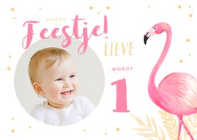 Kinderfeestje uitnodiging flamingo met eigen foto