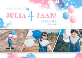 Kinderfeestje uitnodiging met fotostrip en ballonnen