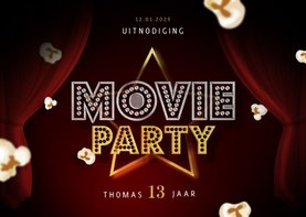 Kinderfeestje uitnodigingskaart bioscoop movie party popcorn