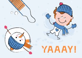 Kinderkaart winterpret met sneeuwpop
