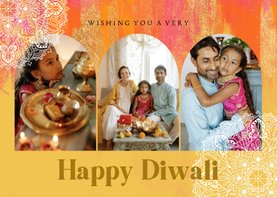 Kleurrijke Diwali kaart collage verfstrepen goud mandala