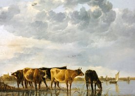 Kunstkaart van Aelbert Cuyp. Koeien in een rivier
