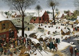 Kunstkaart van Pieter Breughel. De volkstelling te Bethlehem