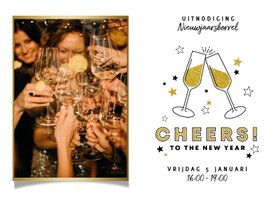 Leuke uitnodiging nieuwjaarsborrel met foto en champagne