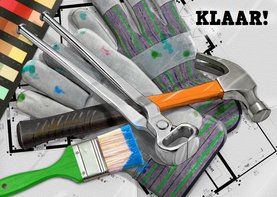 Leuke verhuiskaart  Klaar verbouwing met gereedschap