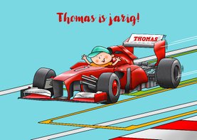 Leuke verjaardagskaart met raceauto Formule 1