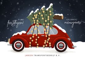 Leuke zakelijke kerstkaart transport met auto en kerstboom