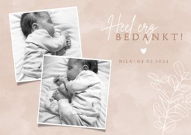 Lief geboorte bedankkaartje met foto's en eucalyptus