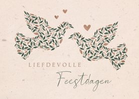 Liefdevolle kerstkaart met duiven en kraftlook