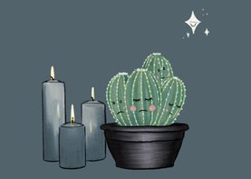 Lieve condoleancekaart met cactussen, sterren & kaarsen