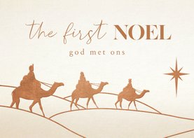 Moderne christelijke kerstkaart 3 wijzen op kamelen met ster