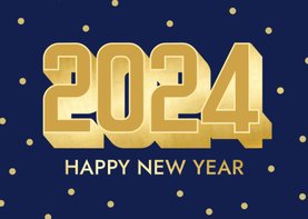 Moderne nieuwjaarskaart met groten goudlook 2024