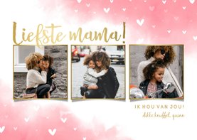 Moederdagkaart 'liefste mama!' fotocollage met hartjes