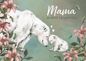 Moederdagkaart met liefdevolle mama ijsbeer en haar kleintje