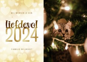 Nieuwjaar fotokaart met liefdevol 2024 goudlook hartjes