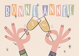 Nieuwjaarskaart Frans in retrostijl bonne année champagne