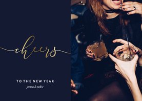 Nieuwjaarskaart gouden 'cheers' en foto