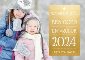 Nieuwjaarskaart met goudlook vlak en foto achtergrond