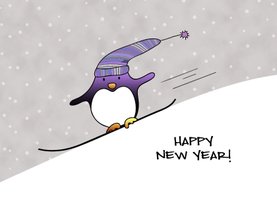 Nieuwjaarskaart pinguin op snowboard happy New Year