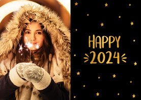 Nieuwjaarskaart sterren 'Happy 2024' goudlook