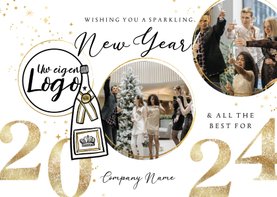Nieuwjaarskaart zakelijk sparkling new year champagne goud