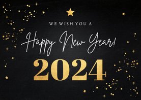 Nieuwjaarskaart zwart goudlook confetti 2024