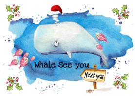 Nieuwjaarskaarten walvis met kerstmuts